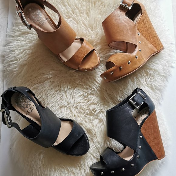 Vince Camuto MATTA Studded Platform Wedge - 2 Pairs available, Black and Tan - Picture 1 of 6